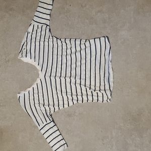 Express V neck stripe black and white 3/4 shirt